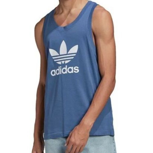 NWT ADIDAS ORIGINAL MEN'S LOGO TREFOIL TANK TOP BLUE - Picture 2 of 7
